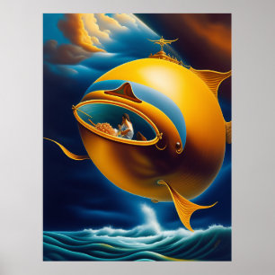 Surreal Abstrakt som flyger under havets undervatt Poster