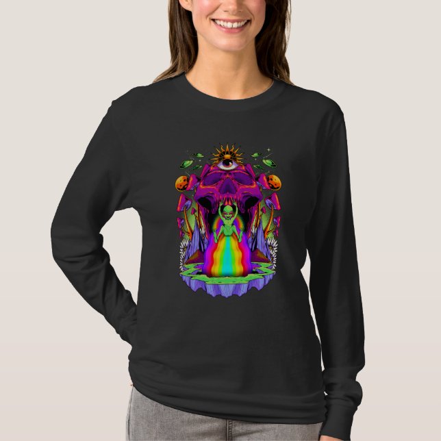 Surreal Acid Pixie Utomjording UFO Svamp Galax Rav T Shirt (Framsida)