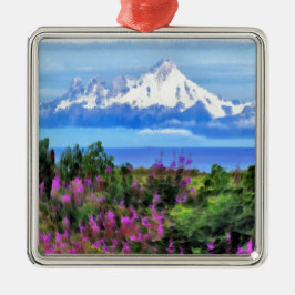 Surreal Alaska Wilderness-målning Julgransprydnad Metall