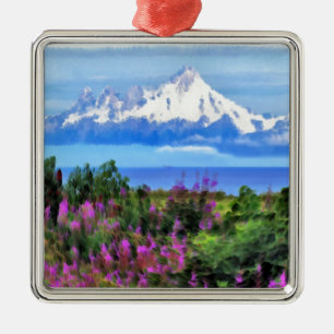 Surreal Alaska Wilderness-målning Julgransprydnad Metall