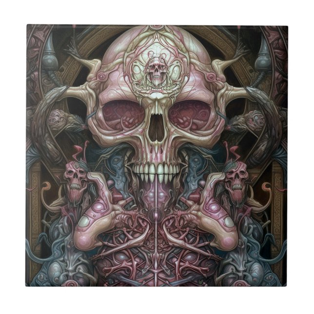 Surreal Anatomy Skull Horror Sci-Fi Art Kakelplatta (Framsidan)