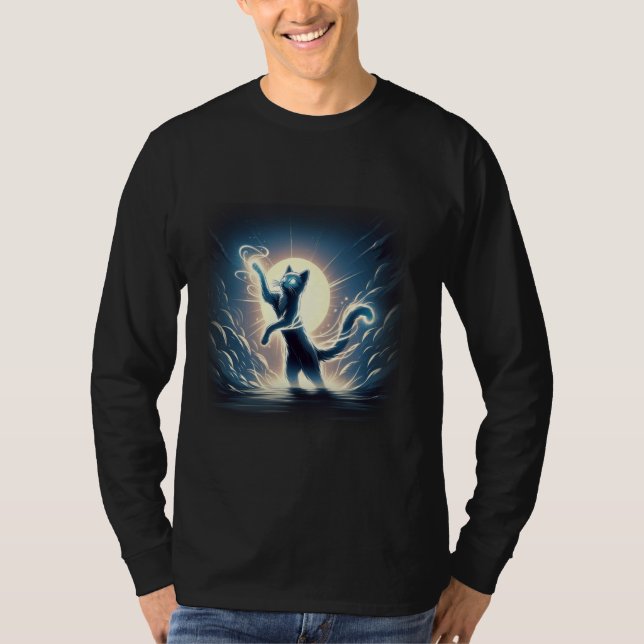 Surreal änglalik månkatt anime tecknad tema Kitty T Shirt (Framsida)