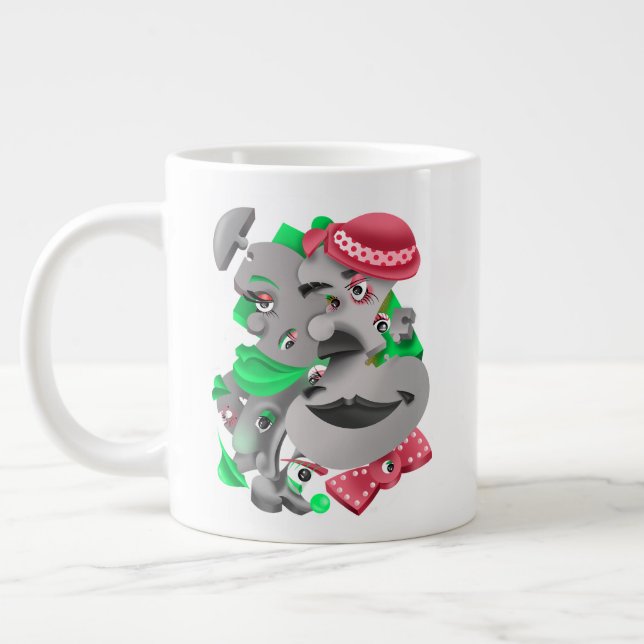 Surreal Ansikte fet och konstnärligt stort kaffe K Jumbo Mugg (Vänster)
