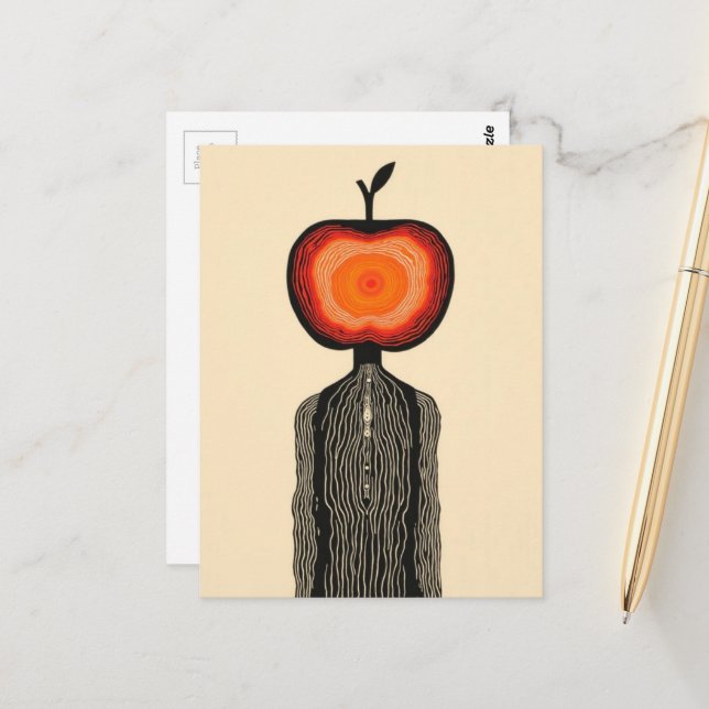 Surreal Apple Person Vykort (Fram/Back In Situ)