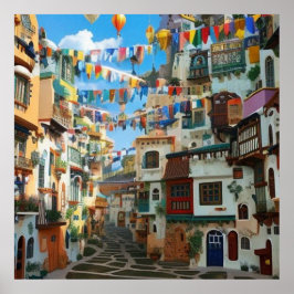 Surreal Art Abstrakt - en liten turiststad Poster