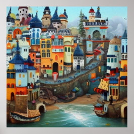 Surreal Art Abstrakt - en liten turiststadsstrand Poster