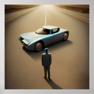 Surreal Art Abstrakt modern A man och hans bil Poster