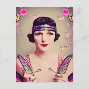 Surreal Art Deco Fjäril Flapper Vykort