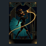 Surreal Art Deco Kamera Kvinna Guld Silhuett Poster<br><div class="desc">En fantastisk och surreal Art Deco-illustration med en kvinna med ett vintage filmkamerahuvud. Med en teal fläktliknande bakgrund och gyllene ljusspår är detta perfekt för filmälskare och vintagefotografer.</div>