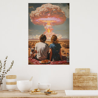 Surreal Atomic Picnic Digital Wall Art - Retro Cou Poster