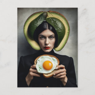 Surreal Avocado Toast och Egg Breakfast Woman Vykort
