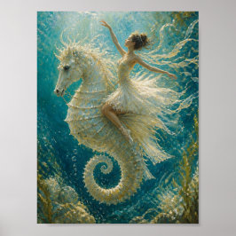 Surreal ballerina och sjöhästsjälv fantasi poster