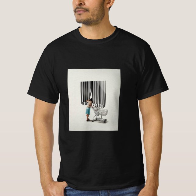 Surreal Barcode Consumer Tee – Modern Concept Art” (Framsida)