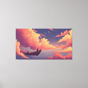 Surreal båt seglar över himmel drömlik färgrik canvastryck
