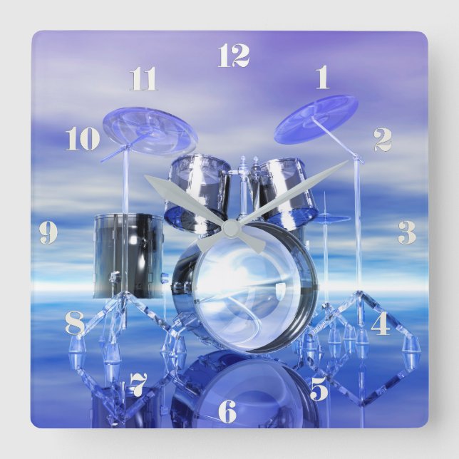 Surreal Beach Drum Set Music Wall Clock Fyrkantig Klocka (Framsida)