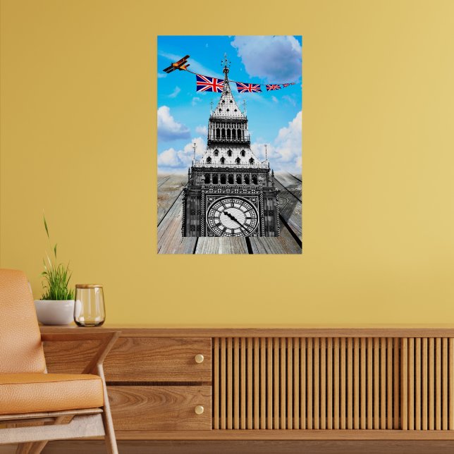Surreal Big Ben, London och British Art Poster (Vardagsrum 2)