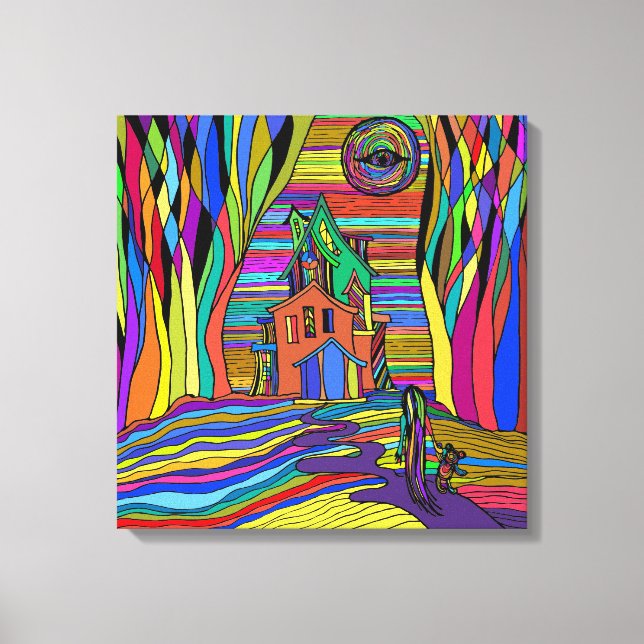 SURREAL BIG HOUSE GIRL STRETCHED CANVAS ART PRINT (Framsida)