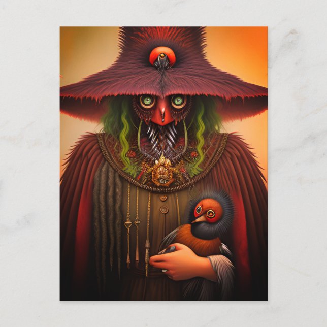 Surreal Bird Creatand och Baby Postcard Vykort (Framsida)