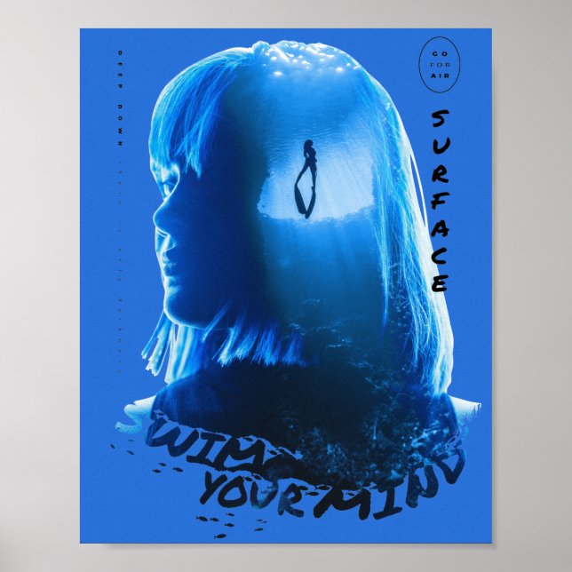 Surreal blå undervattenshavsflicka dubbelexponerin poster (Framsidan)