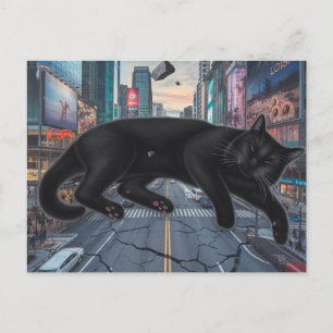 Surreal Black Cat Blocks City Street Vykort