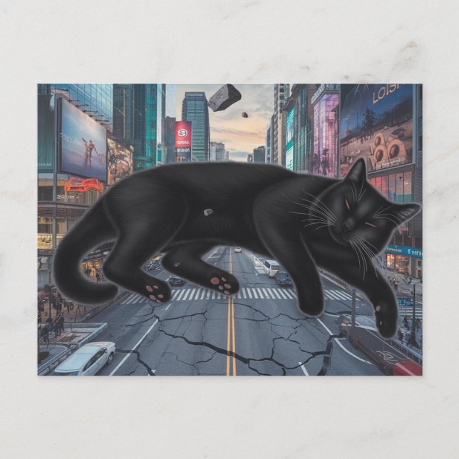 Surreal Black Cat Blocks City Street Vykort (Framsida)