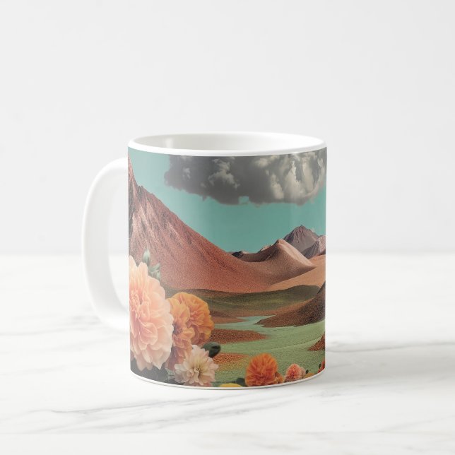 Surreal blomsterberglandskap med dramatiska moln kaffemugg (Framsida vänster)