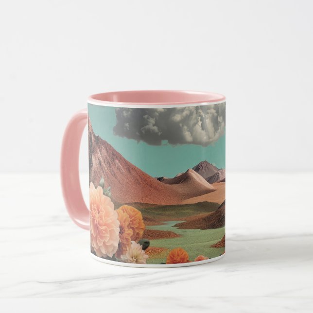 Surreal blomsterberglandskap med dramatiska moln mugg (Framsida vänster)