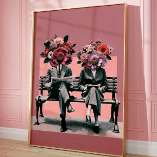 Surreal blomsterporträtt väggkonst vintage collage