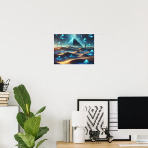 Surreal Blue Desert & Flytande Pyramids Poster
