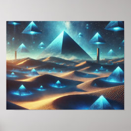 Surreal Blue Desert & Flytande Pyramids Poster