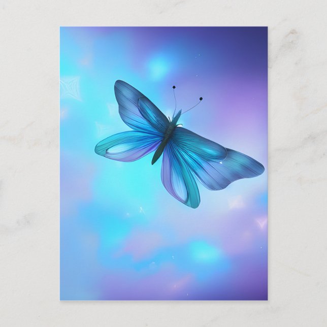Surreal Blue & Lila Butterfly Vykort (Framsida)