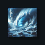 Surreal Blue Ocean Vortex - Majestic Tidal Wave  Canvastryck<br><div class="desc">A stunningly dramatic digital landscape featuring a massive, swirling blue ocean vortex breaking over a dark, rocky shoreline. The intense turquoise depth of the wave contrast with the heavy, stormy clouds, creating a sense of epic scale and natural power. Perfect for statement wall art, cinematic home decor, or as a...</div>