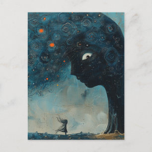 Surreal Blue Träd och en Amazed Girl Vykort