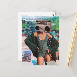 Surreal Boombox Hawaii Kvinna Collage Vykort