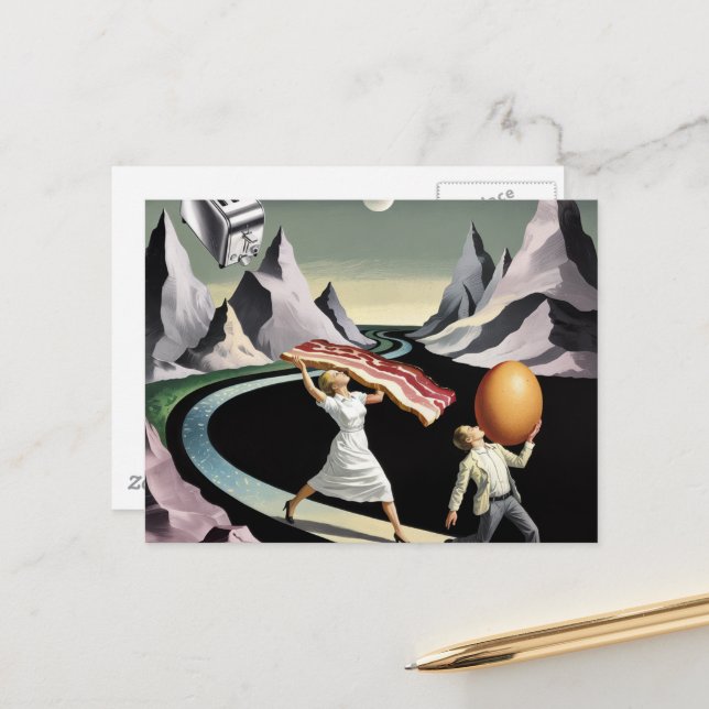 Surreal Breakfast People in the Mountains Vykort (Fram/Back In Situ)