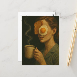 Surreal Breakfast Woman Toast Egg och kaffe Vykort