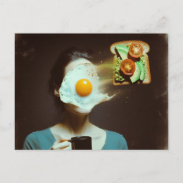 Surreal Breakfast Woman Toast och Eggs Vykort