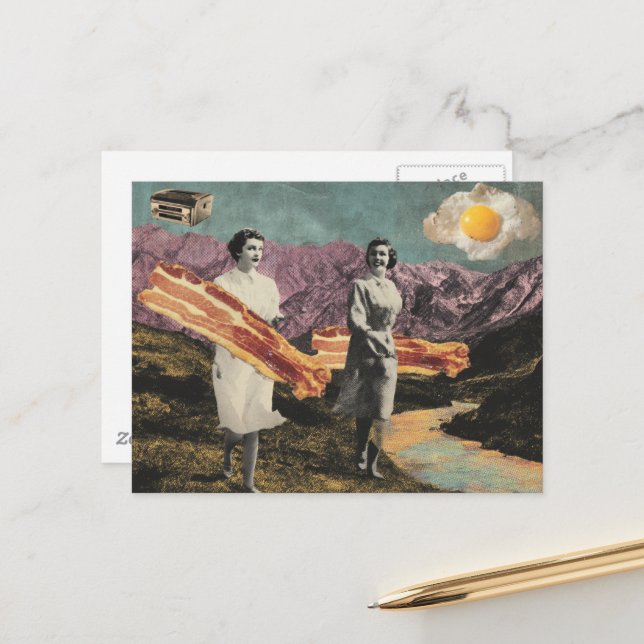 Surreal Breakfast Women Sunny Side Up Egg Vykort (Fram/Back In Situ)