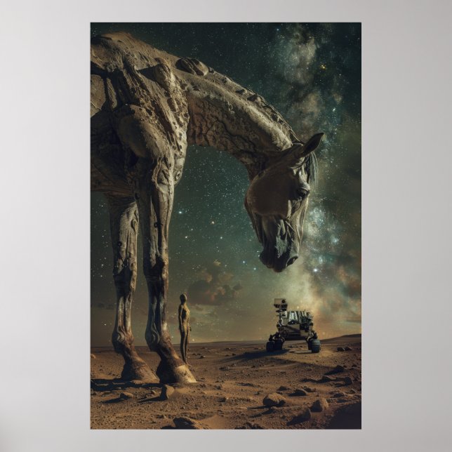 Surreal Bronze Poster med Dali Horse och Gig (Framsidan)