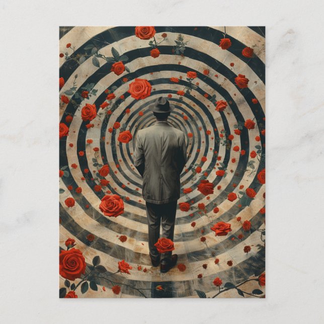 Surreal Business Man Red Roses Collage Vykort (Framsida)