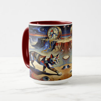 Surreal Cat Melting Clocks Dali Picasso Inspired Mugg