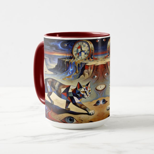 Surreal Cat Melting Clocks Dali Picasso Inspired Mugg (Framsida vänster)