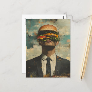 Surreal Cheeseburger Man Vykort