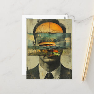 Surreal Cheeseburger Person City Vatten Abstrakt Vykort