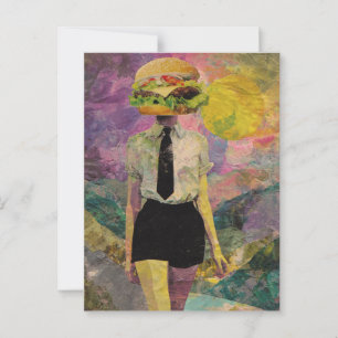 Surreal Cheeseburger Woman Mixed Media Vykort