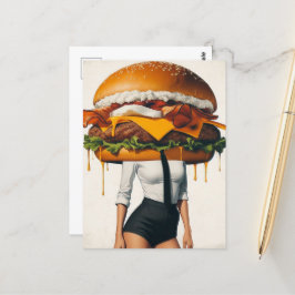 Surreal Cheeseburger Woman Vykort