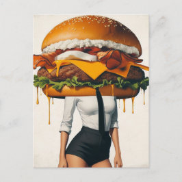 Surreal Cheeseburger Woman Vykort