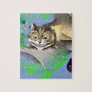 Surreal cheshire-katt som läcker in i bakgrunden pussel