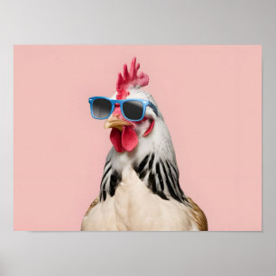 Surreal Chicken Hen i solglasögon Poster
