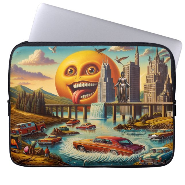 "Surreal Cityscape med Antropomorf Sol" Laptop Fodral (Framsidan)